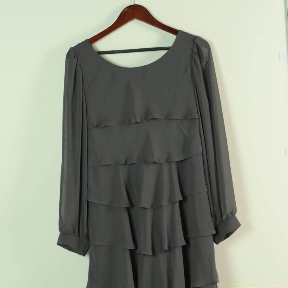 Knee Length Grey Ruffled Dress - Picture 2 of 5